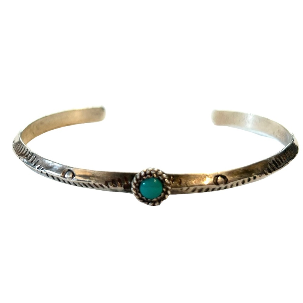 Vtg J Cadman Native Southwestern Turquoise Thin Cuff Bracelet
